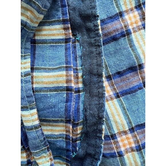 Rochester Shirt Mens Blue Plaid 100% Linen Button Up short sleeves Size-3X - Picture 7 of 8